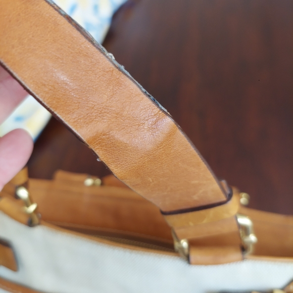 Michael Kors Classic Handbag Tan Leather & Beige Cloth - Picture 11 of 17